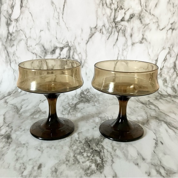 Vintage Libbey Tawny Sherbet/Champagne Glasses - Smoke Brown - Picture 2 of 7